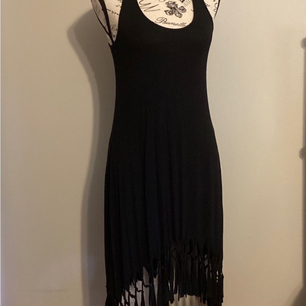 🌴 RACERBACK BEACH COVER UP/DRESS WITH FRINGE BLACK WOMENS SIZE SMALL (4)
